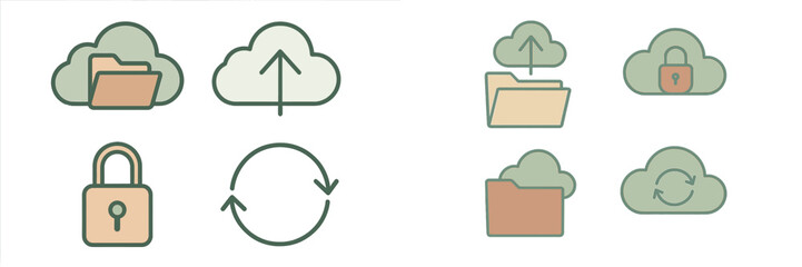 Poster - Cloud storage icons represent file management and security features in digital environments