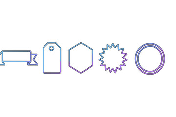 Poster - Graphic design elements including a ribbon, tag, hexagon, starburst, and circle on a white background for creative projects