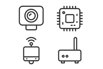 Poster - Various technology components including a camera, processor, wireless module, and router displayed against a simple background