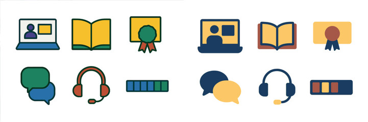 Poster - Various educational and communication icons illustrating online learning, certifications, and interactive discussions