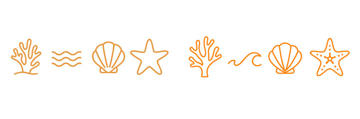 Poster - Ocean-themed decorative elements showcasing coral, shells, and starfish with a minimalist design in warm colors