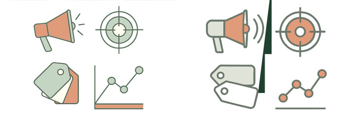 Poster - Visual representation of marketing elements showcasing targets, trends, and promotional tags in a clean design format
