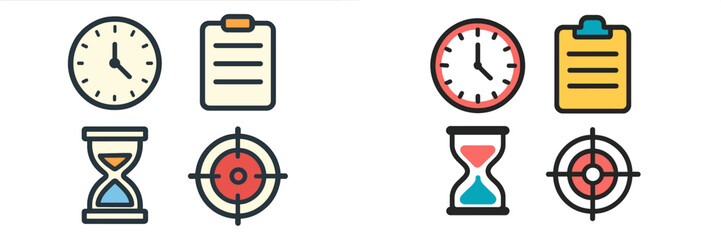 Poster - Unique clock and target icons representing time management and productivity tools for effective planning and scheduling