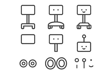 Poster - Unique line drawings of furniture and friendly faces in minimalist design style