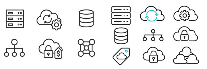 Poster - Icons representing cloud technology, data management, and security in modern digital environments