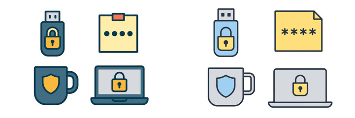Poster - Digital security icons representing data protection tools and practices for safe online activities in a modern workspace