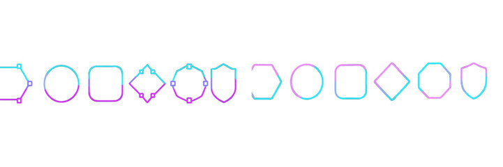 Poster - Colorful geometric shape outlines arranged in a vibrant horizontal line on a white background