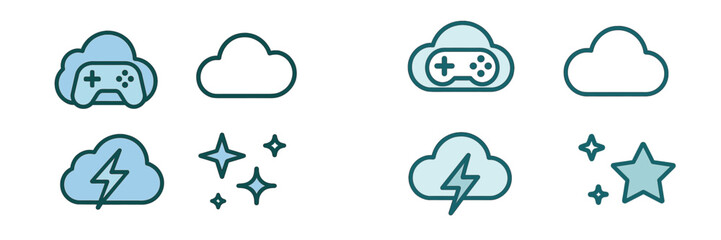 Poster - Cloud gaming icons represent modern technology and gaming experiences in a digital landscape