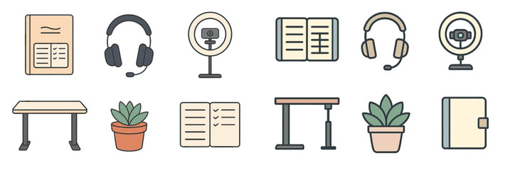Aufkleber - workspace items for efficient remote work setup featuring technology and plants
