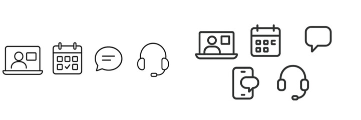 Poster - Icons representing online communication tools for remote work and collaboration during business meetings in a digital environment
