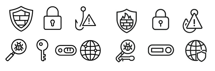 Poster - Cybersecurity icons representing protection, threats, and security measures in digital technology