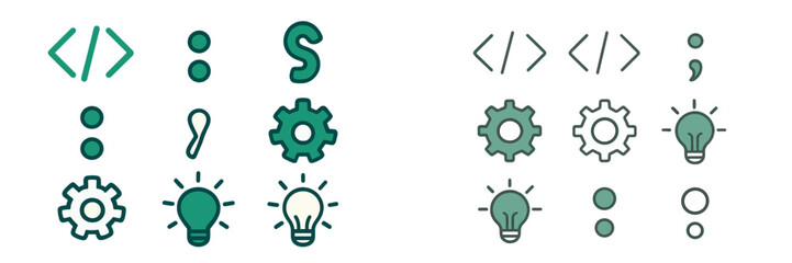 Poster - Symbols representing technology and innovation in a clean, modern design illustrating coding and engineering concepts