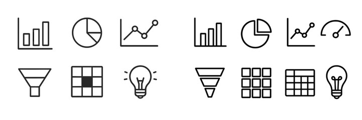 Poster - Graphical icons representing data analysis tools and concepts in a sleek, minimalist design suitable for presentations and reports