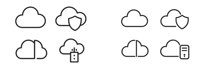 Poster - Cloud icons representing security, services, and data storage in a minimalist design for technology applications