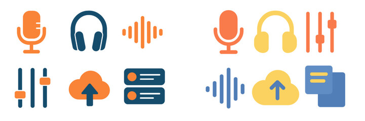 Poster - Collection of colorful audio and music icons representing sound technology and production tools for creative projects
