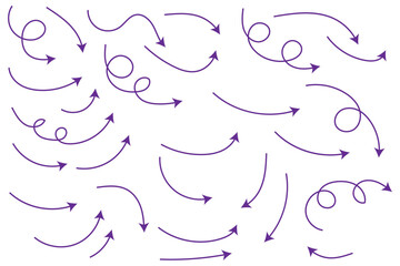Poster - Arrows hand drawn doodle icons set. Curved cartoon arrows sketches collection. Flat and thin pointers illustrations. Scribble swirl arrow signs.