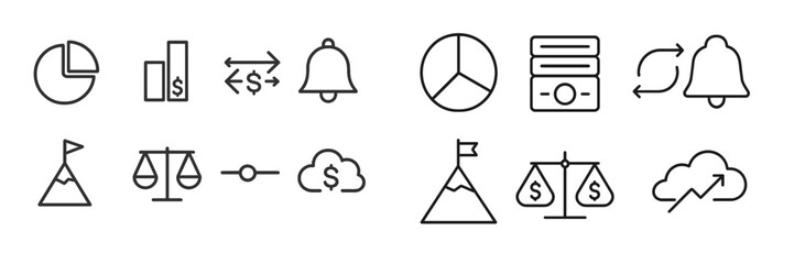 Poster - Different financial and analytical icons for business visualization and data representation in a modern design layout