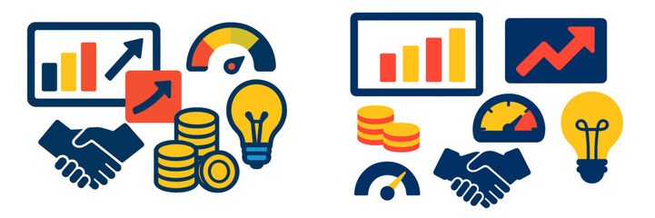 Poster - Business collaboration and growth strategies illustrated through charts and symbols in a modern design