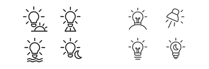 Poster - Creative light bulb icons representing ideas, inspiration, and illumination in various settings