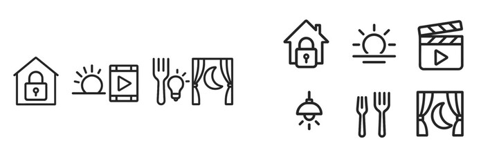 Poster - Creative icons representing concepts of home, entertainment, and security in modern design