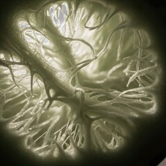 Poster - Abstract, organic-looking structure with interconnected, branching filaments and textures.