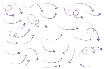 Poster - Arrows hand drawn doodle icons set. Curved cartoon arrows sketches collection. Flat and thin pointers illustrations. Scribble swirl arrow signs.