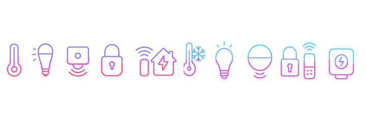 Poster - Smart home technology icons represent various devices and their functions in a modern household environment during a digital design session