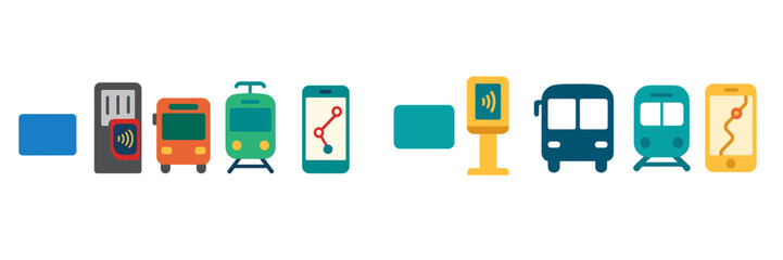 Poster - Public transportation symbols illustrating various transit options in a modern city setting