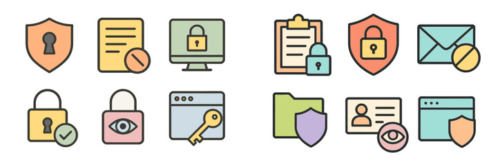 Poster - Variety of security and privacy icons depicting protection, data security, and online safety measures