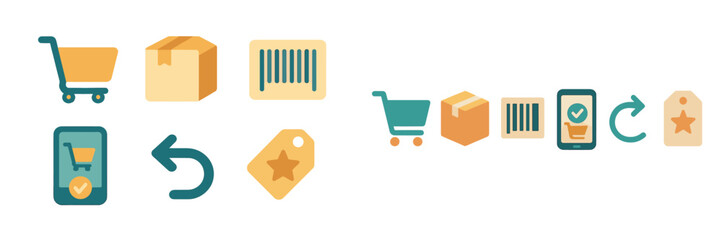Poster - Online shopping icons representing cart, order, and return processes for e-commerce platforms