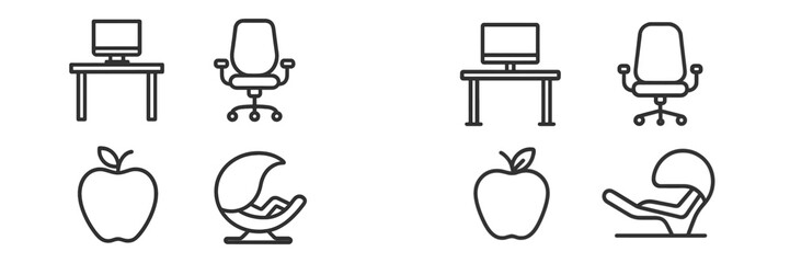 Poster - Various stylish office furniture and apple icons showcased against a minimalist background