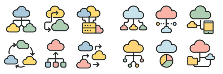 Poster - Cloud computing icons representing various concepts and functionalities in a modern digital environment