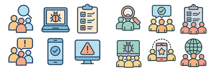 Poster - Icons depicting various aspects of bug tracking and project management within a digital workspace environment