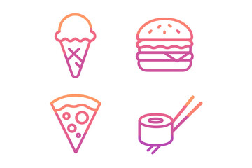 Poster - Delicious dessert and fast food icons on a colorful gradient background for culinary designs