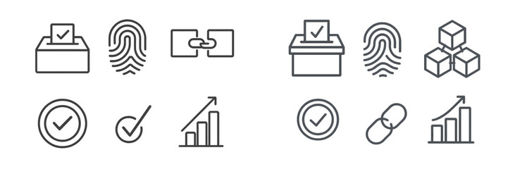 Poster - Digital icons representing concepts of voting, security, and data analysis for technology-themed projects