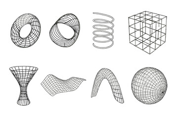 Poster - Various geometric wireframe shapes showcasing three-dimensional forms and designs
