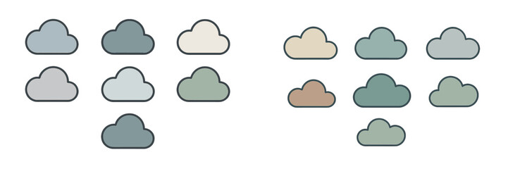 Poster - Various cloud shapes in different colors arranged in a grid pattern on a minimalist background for design purposes
