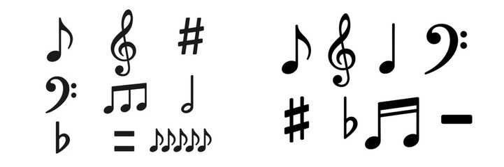 Poster - Various musical notes and symbols arranged in an artistic manner reflecting the beauty of music composition and melody creation