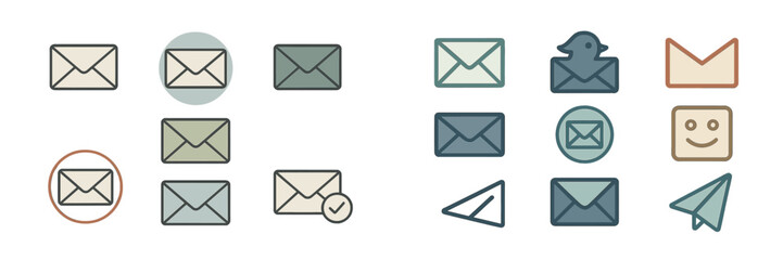 Poster - Collection of envelope icons in various styles and colors for digital communication