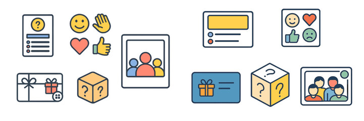 Poster - Illustrations depicting social interactions, emotions, and gifting concepts in a simple and colorful design
