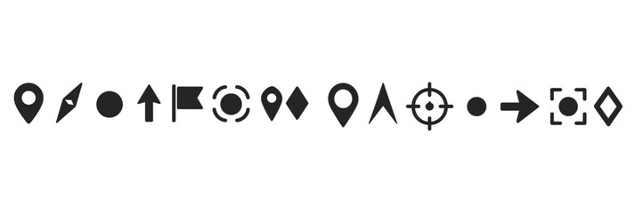 Poster - Symbols representing navigation and location, showing various icons for maps and directions in a simple arrangement