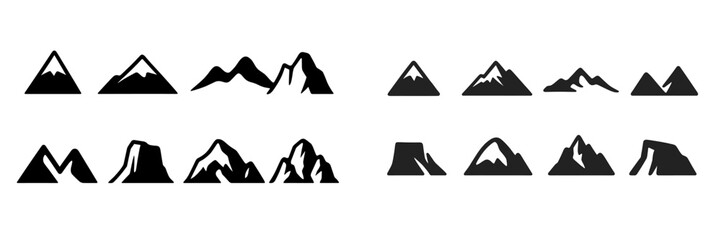 Poster - Silhouettes of mountain landscapes created with simple geometric shapes in black and white against a plain background