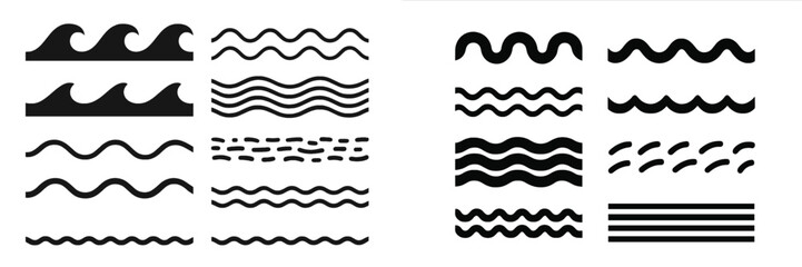 Poster - Various styles of wave patterns in black and white suitable for design and illustration projects