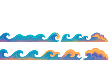Poster - Colorful ocean waves designed in a stylized digital artwork representing movement and flow