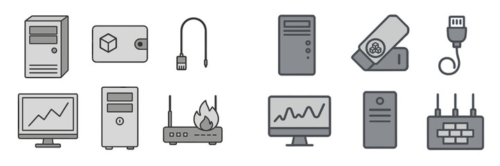 Poster - Collection of computer hardware icons depicting various components and connectivity options for technology enthusiasts