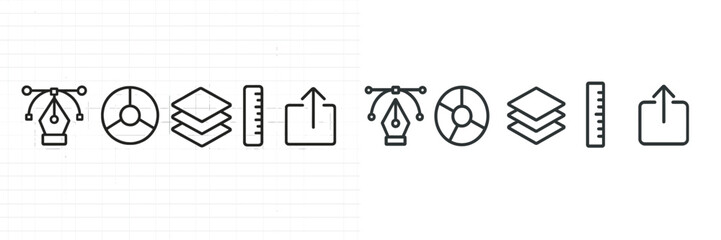 Poster - Set of design icons featuring various elements for creative work, focused on graphics, layout, and drawing tools