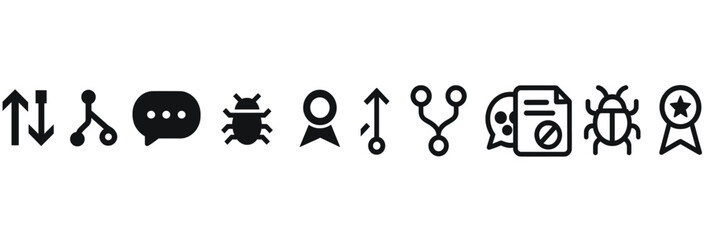 Poster - Collection of various black icons representing digital communication and software functionality in a clean design