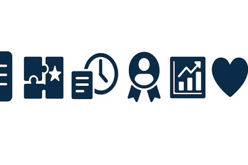 Poster - Icons representing organization, time management, achievement, and analytics in a modern design