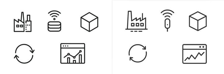 Poster - Icons representing industrial technology, data analytics, and smart manufacturing processes in a modern setting