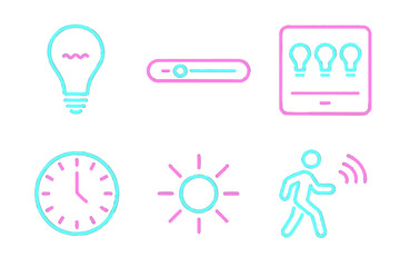Poster - Icons representing concepts of time, light, and activity for digital design projects